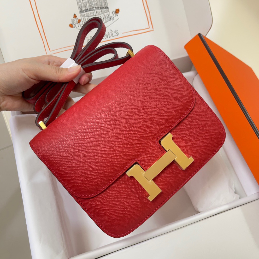 Hermes Constance 18 Mini Shoulder Bag In Red Epsom Leather